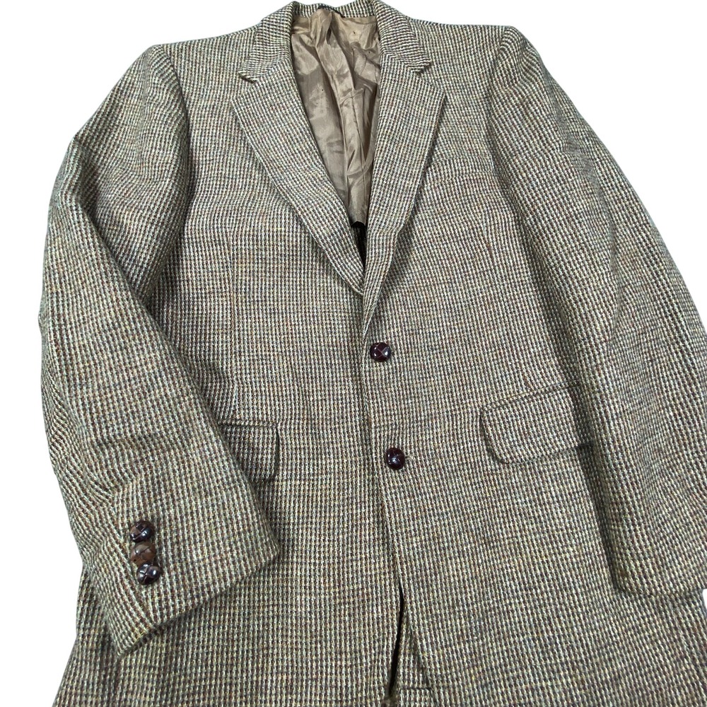 Vintage Mens Blazer Size 42L‎ Tweed Brown Twill Sport Coat USA Union Made
